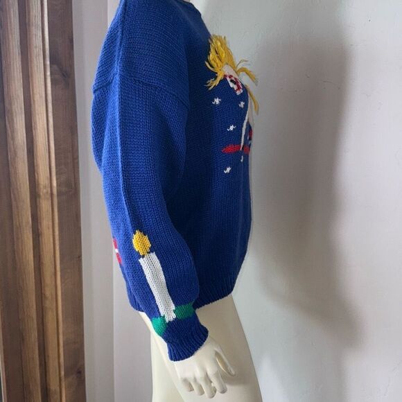 Vintage 80’s Blue Novelty Rocking Horse Knit Sweater Size Large - Picture 3 of 11